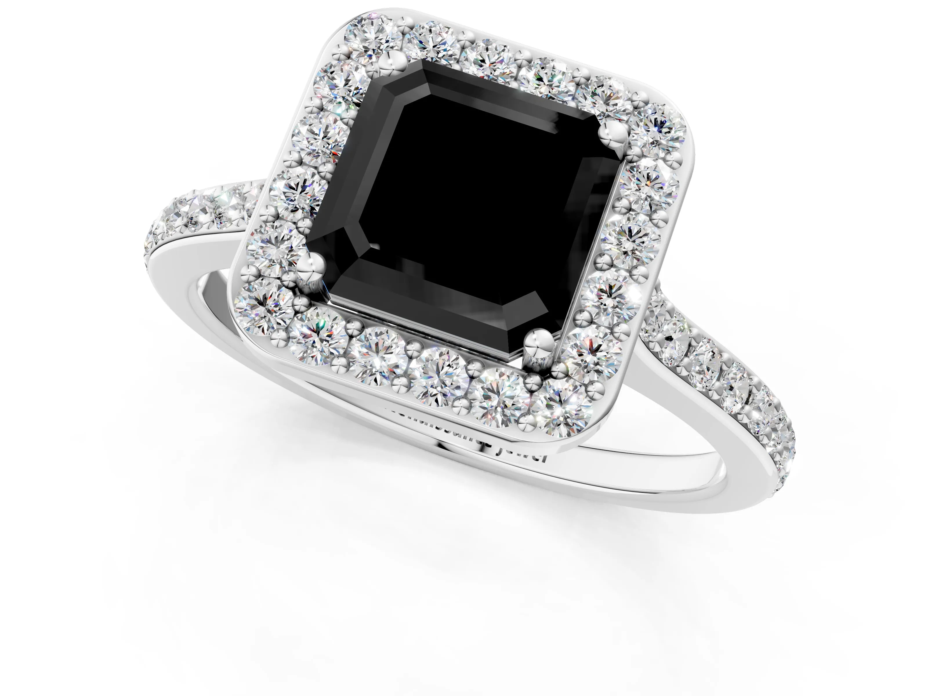 White gold Fancy Black Asscher Cut Halo Round Diamond Pavé Band with Four-Prong Setting_28