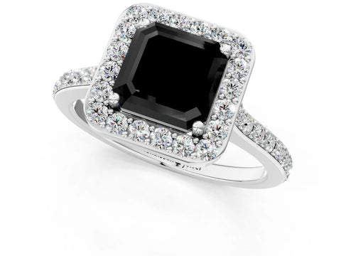 White gold Fancy Black Asscher Cut Halo Round Diamond Pavé Band with Four-Prong Setting_28