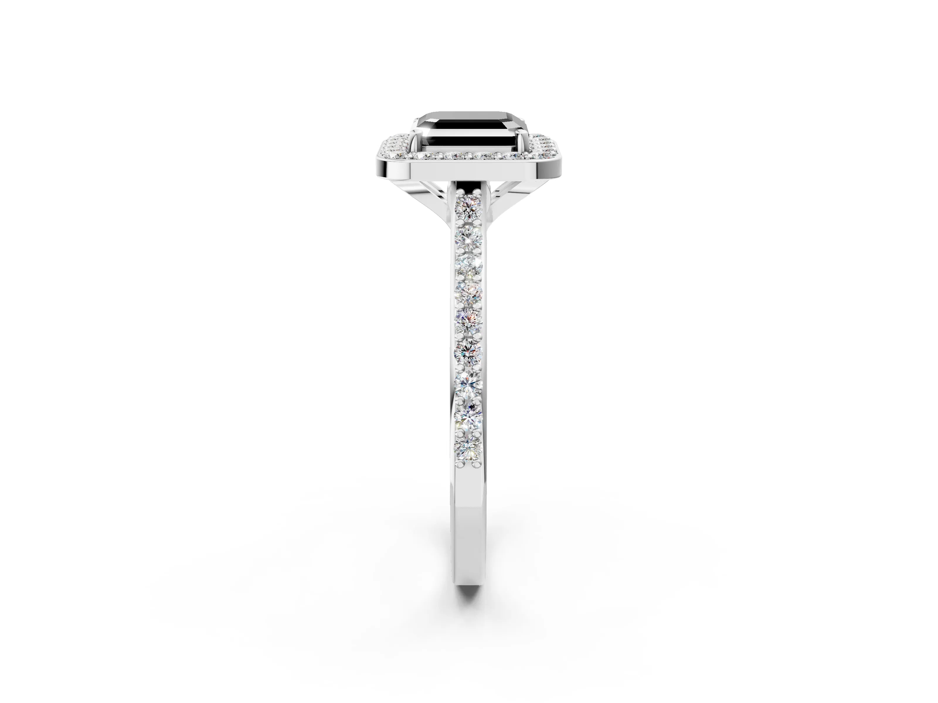 White gold Fancy Black Asscher Cut Halo Round Diamond Pavé Band with Four-Prong Setting_29