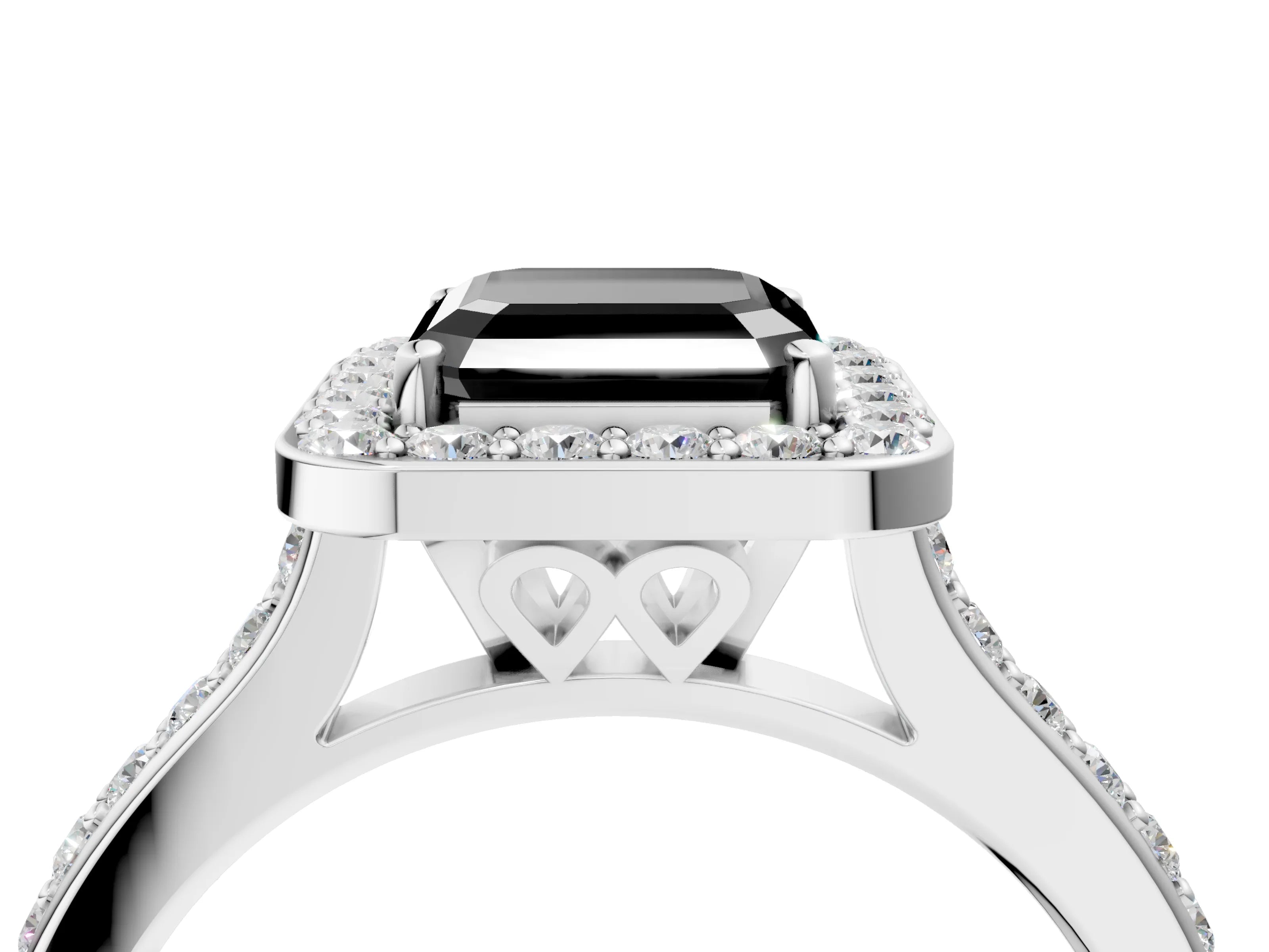 White gold Fancy Black Asscher Cut Halo Round Diamond Pavé Band with Four-Prong Setting_31