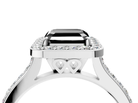White gold Fancy Black Asscher Cut Halo Round Diamond Pavé Band with Four-Prong Setting_31
