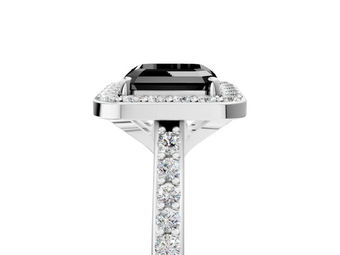 White gold Fancy Black Asscher Cut Halo Round Diamond Pavé Band with Four-Prong Setting_32