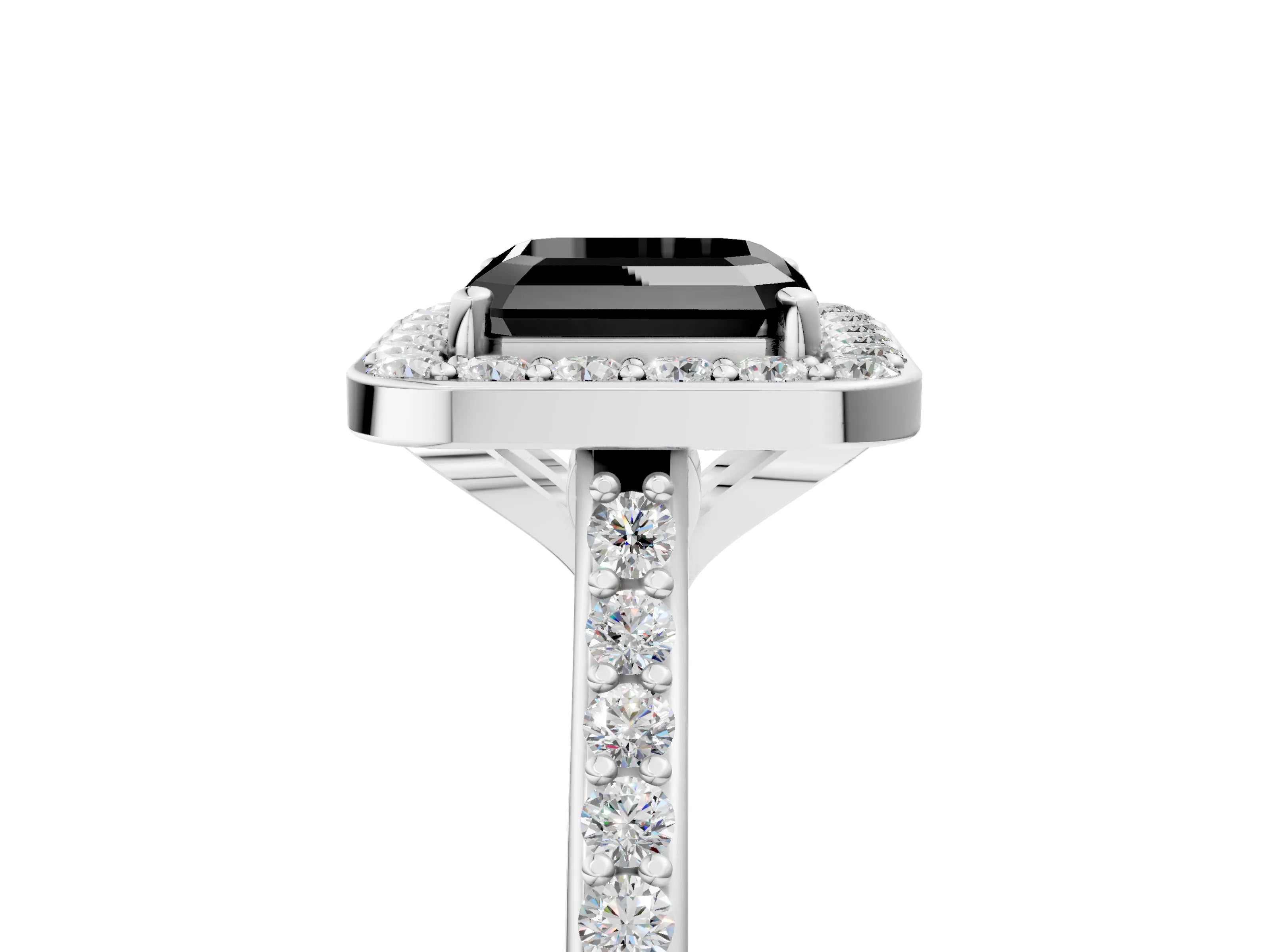 White gold Fancy Black Asscher Cut Halo Round Diamond Pavé Band with Four-Prong Setting_32