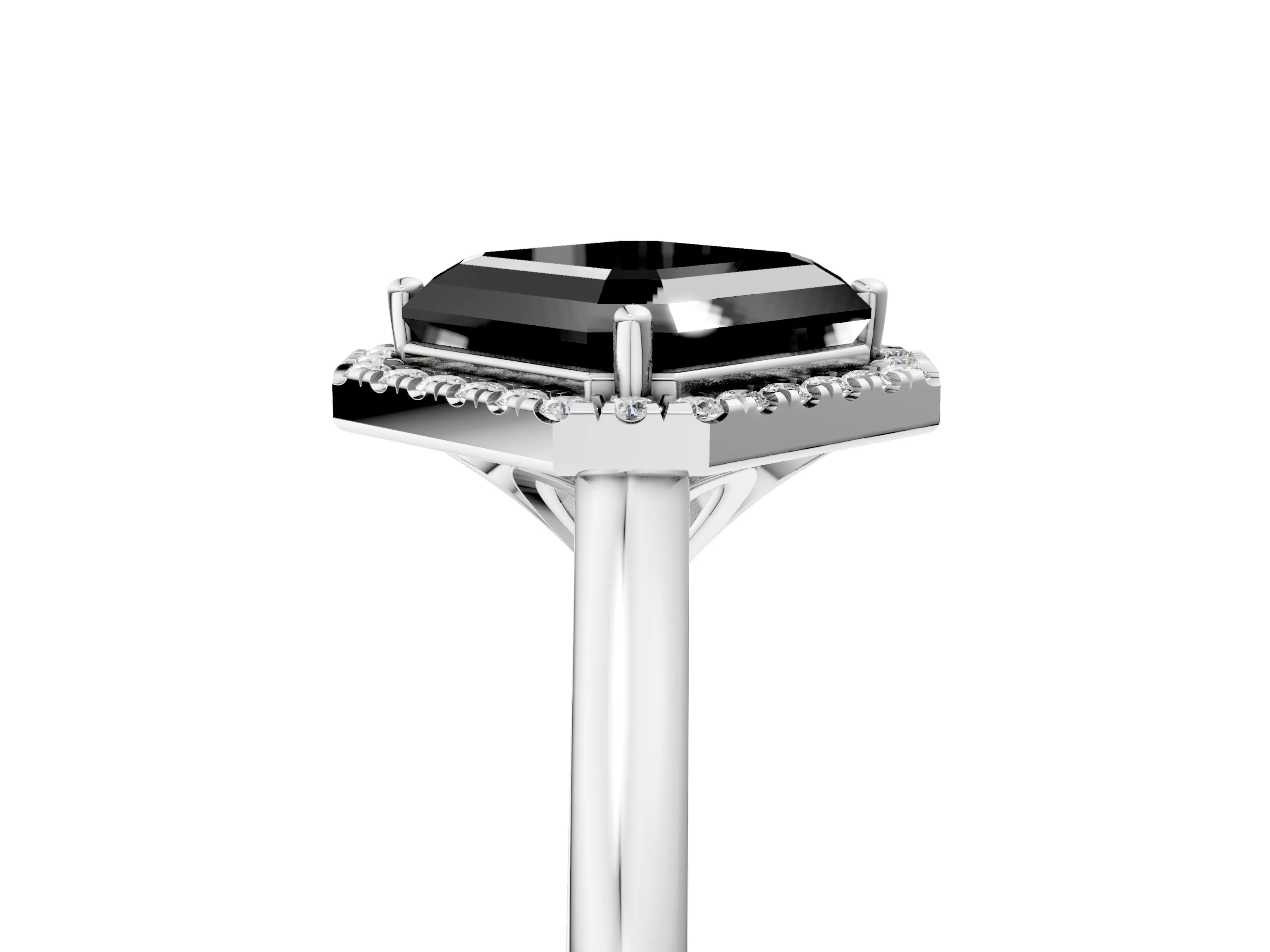White gold Fancy Black Asscher Cut Halo Round Diamond Solitaire Engagement Ring with Pave Band and Four-Prong Setting_17