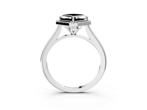 White gold Fancy Black Asscher Cut Halo Round Diamond Solitaire Engagement Ring with Pave Band and Four-Prong Setting_27