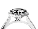 White gold Fancy Black Asscher Cut Halo Round Diamond Solitaire Engagement Ring with Pave Band and Four-Prong Setting_28