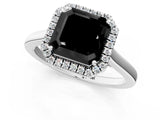 White gold Fancy Black Asscher Cut Halo Round Diamond Solitaire Ring with Pavé Band and Four-Prong Setting_1