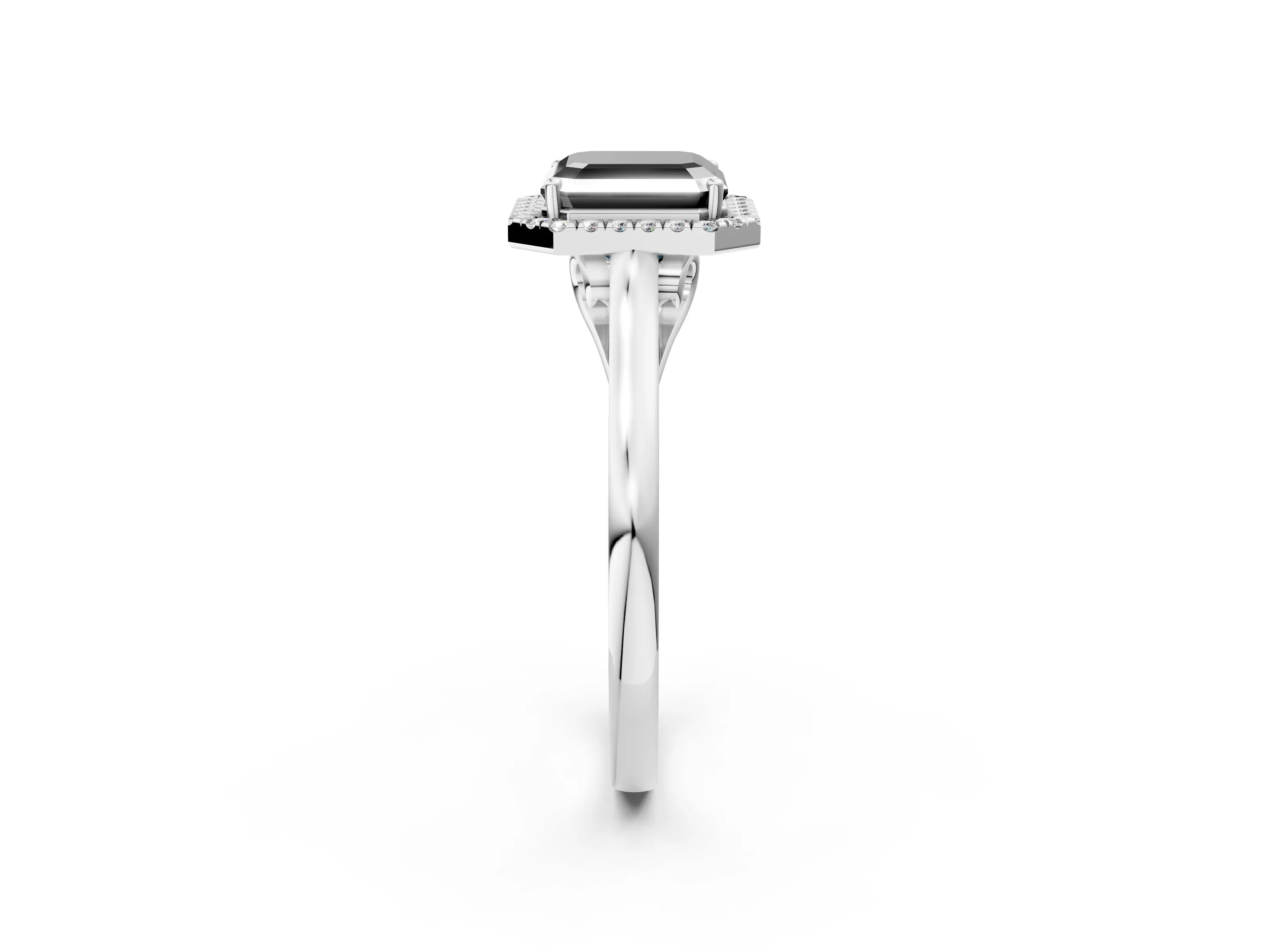 White gold Fancy Black Asscher Cut Halo Round Diamond Solitaire Ring with Pavé Band and Four-Prong Setting_2
