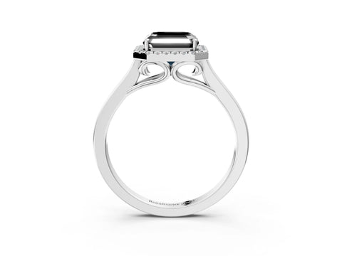 White gold Fancy Black Asscher Cut Halo Round Diamond Solitaire Ring with Pavé Band and Four-Prong Setting_3