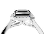 White gold Fancy Black Asscher Cut Halo Round Diamond Solitaire Ring with Pavé Band and Four-Prong Setting_4