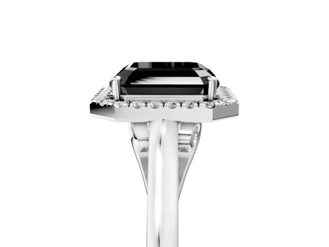 White gold Fancy Black Asscher Cut Halo Round Diamond Solitaire Ring with Pavé Band and Four-Prong Setting_5
