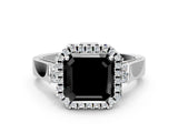 White gold Fancy Black Asscher Cut Halo Round Diamond Twist Band with Four-Prong Setting_24