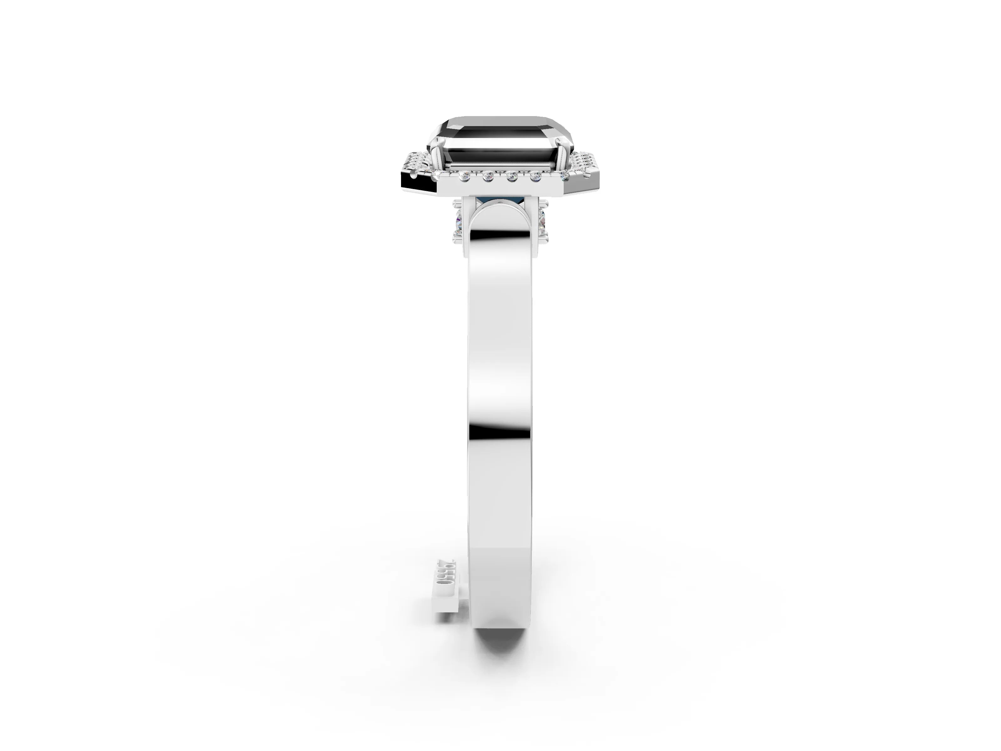 White gold Fancy Black Asscher Cut Halo Round Diamond Twist Band with Four-Prong Setting_26