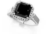 White gold Fancy Black Asscher Cut Halo Round Diamond Twist Band with Four-Prong Setting_26