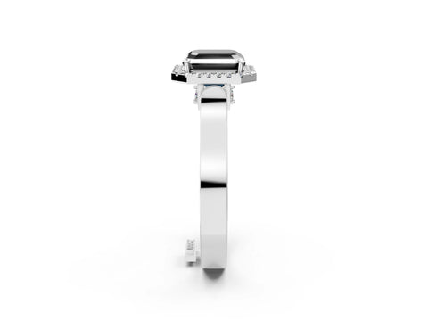 White gold Fancy Black Asscher Cut Halo Round Diamond Twist Band with Four-Prong Setting_26