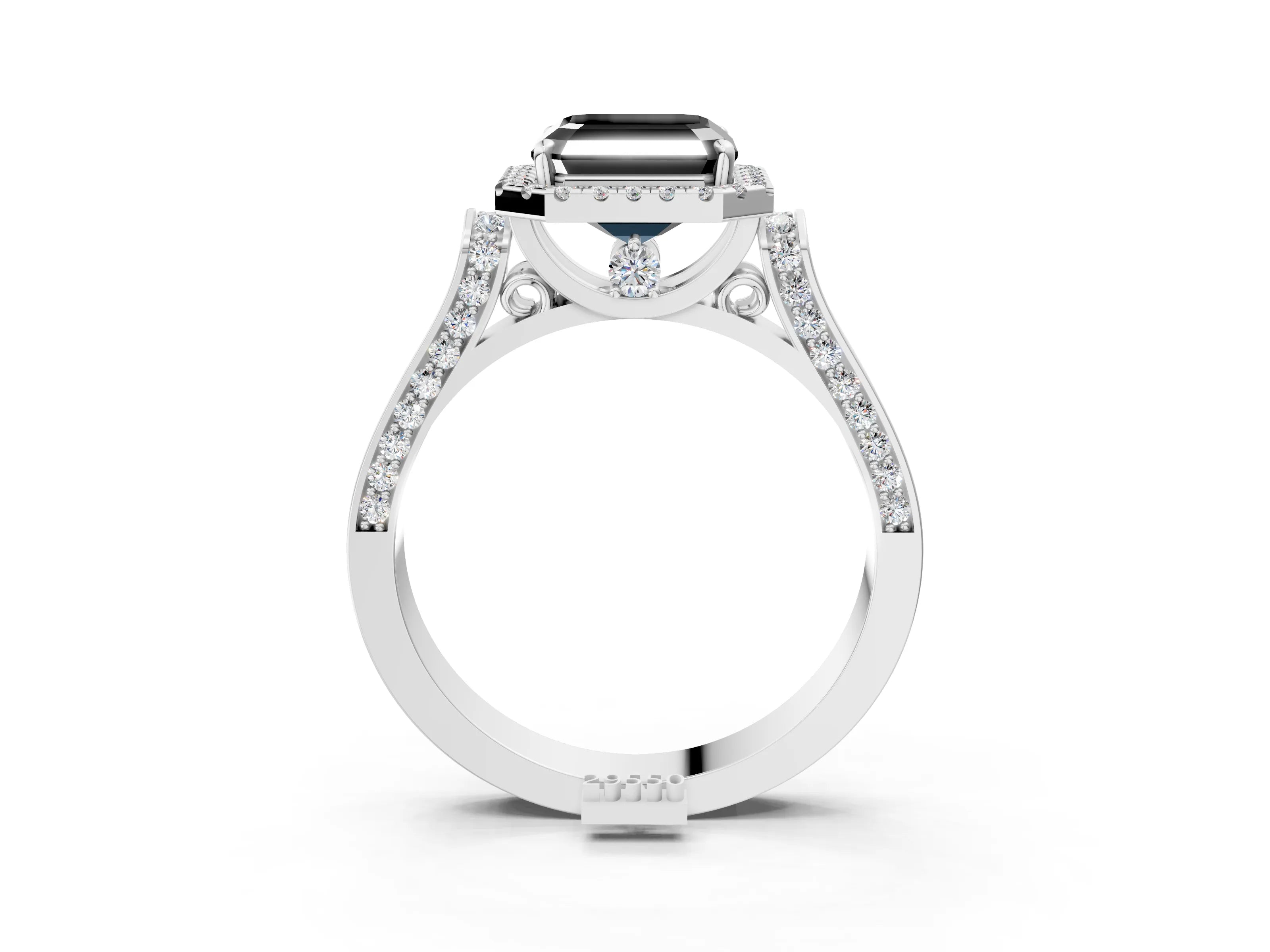 White gold Fancy Black Asscher Cut Halo Round Diamond Twist Band with Four-Prong Setting_27