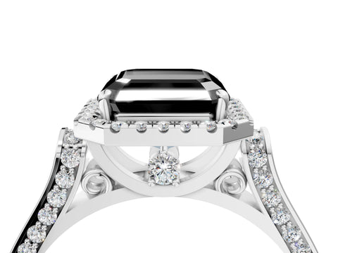 White gold Fancy Black Asscher Cut Halo Round Diamond Twist Band with Four-Prong Setting_28