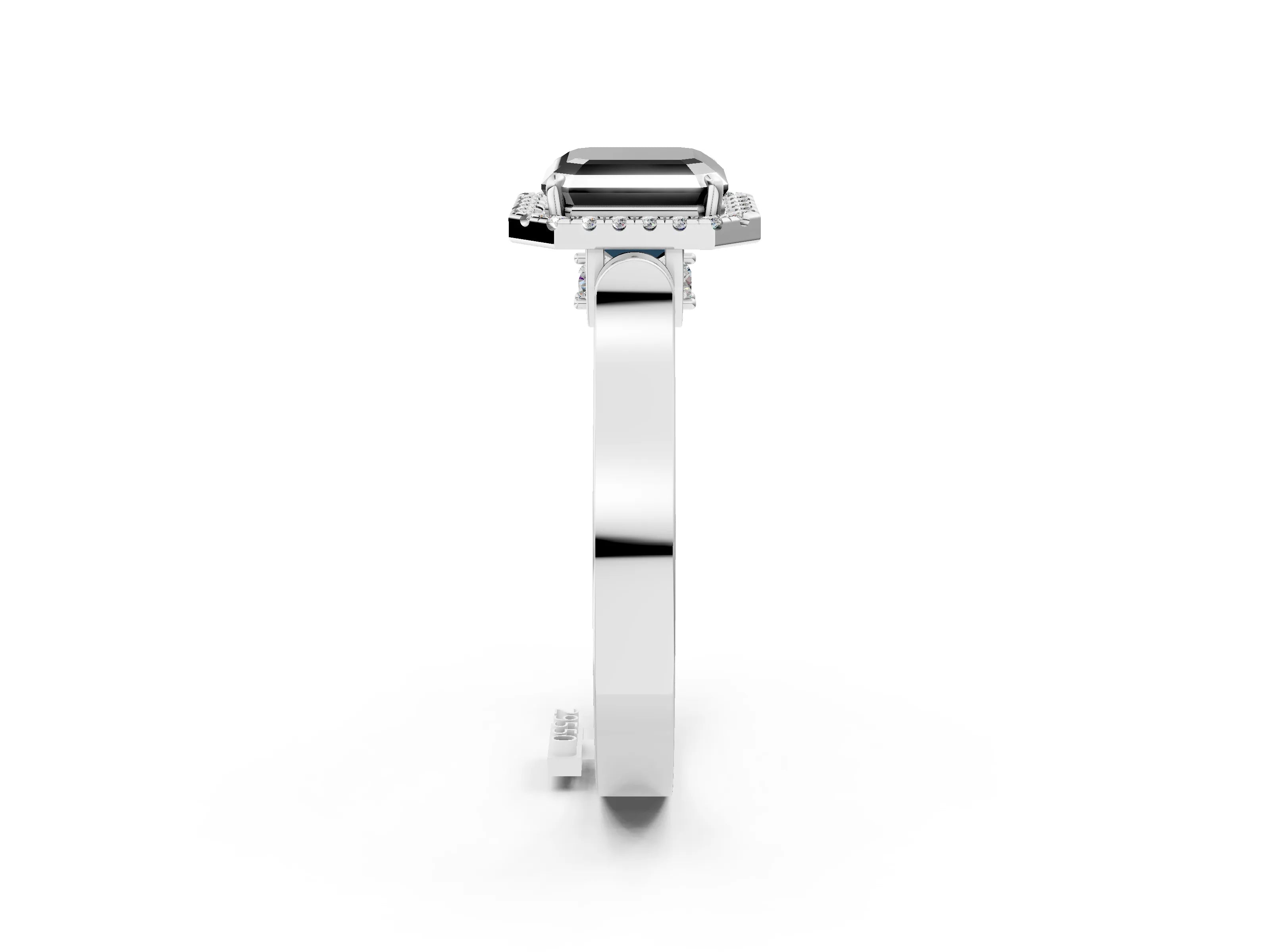 White gold Fancy Black Asscher Cut Halo Round Diamond Twist Band with Four-Prong Setting_2