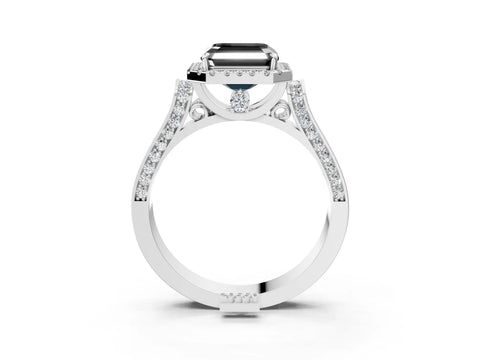 White gold Fancy Black Asscher Cut Halo Round Diamond Twist Band with Four-Prong Setting_3