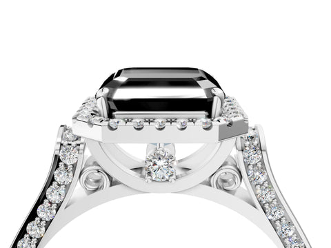 White gold Fancy Black Asscher Cut Halo Round Diamond Twist Band with Four-Prong Setting_4