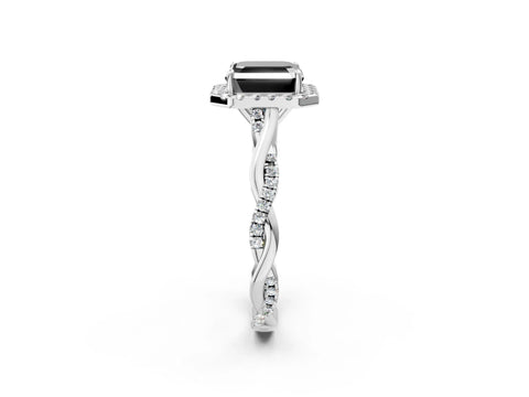 White gold Fancy Black Asscher Cut Halo Twist Band with Four-Prong Setting_2
