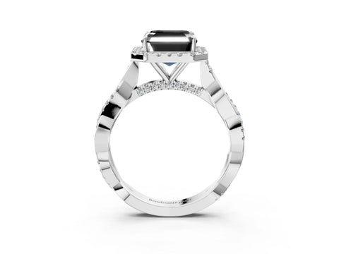 White gold Fancy Black Asscher Cut Halo Twist Band with Four-Prong Setting_3