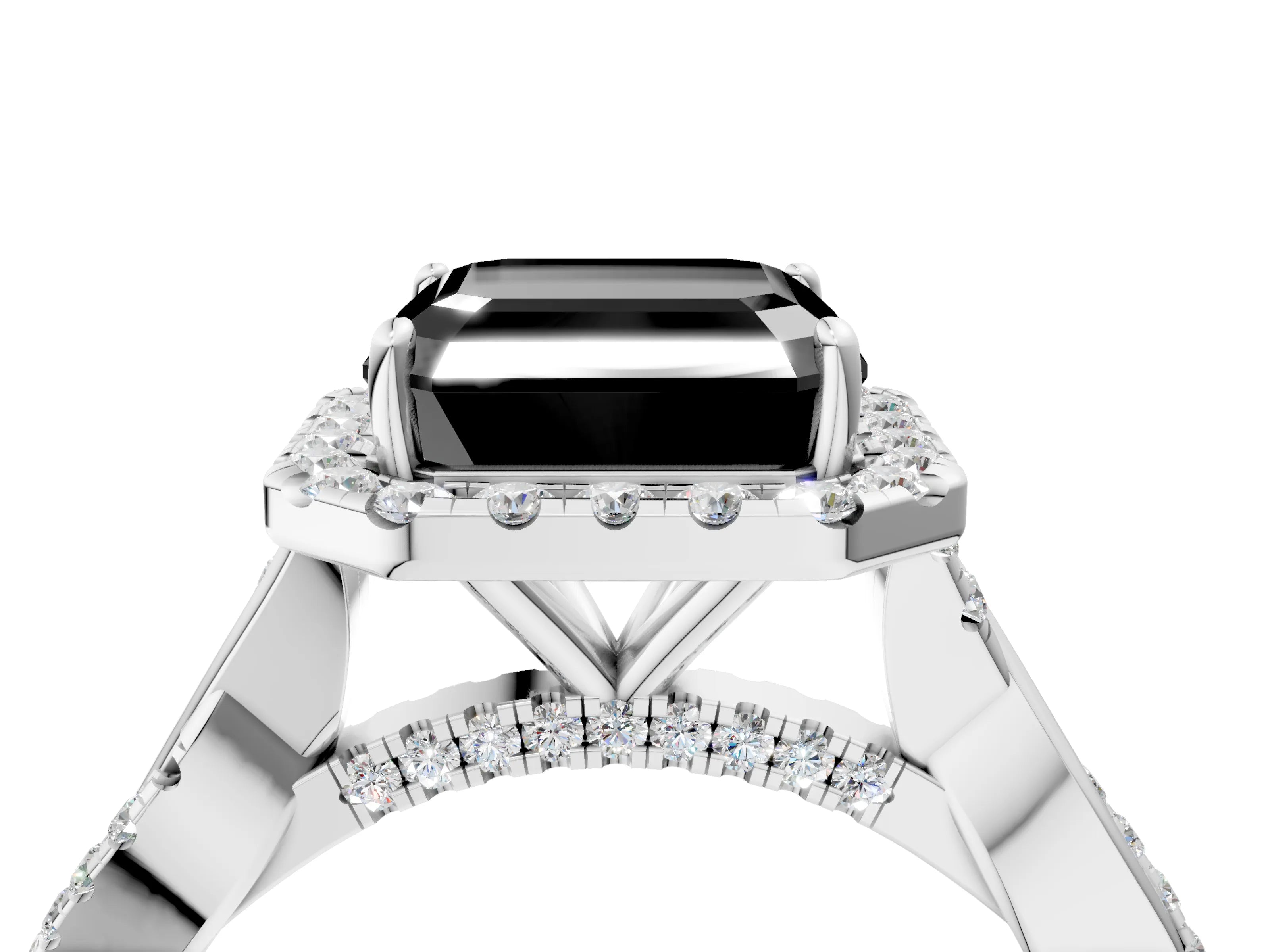 White gold Fancy Black Asscher Cut Halo Twist Band with Four-Prong Setting_4