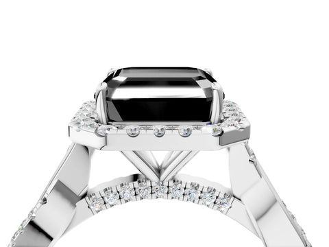 White gold Fancy Black Asscher Cut Halo Twist Band with Four-Prong Setting_4