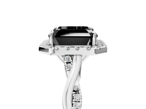 White gold Fancy Black Asscher Cut Halo Twist Band with Four-Prong Setting_5