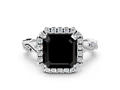 White gold Fancy Black Asscher Cut Halo Twist Band with Four-Prong Setting_72