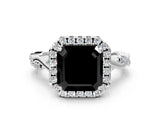 White gold Fancy Black Asscher Cut Halo Twist Band with Four-Prong Setting_72