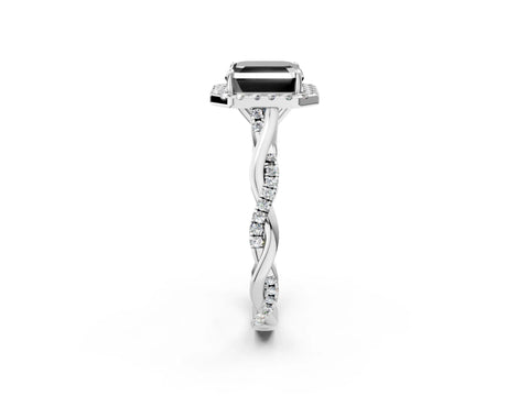 White gold Fancy Black Asscher Cut Halo Twist Band with Four-Prong Setting_74