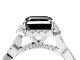 White gold Fancy Black Asscher Cut Halo Twist Band with Four-Prong Setting_76
