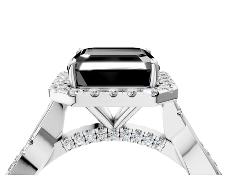 White gold Fancy Black Asscher Cut Halo Twist Band with Four-Prong Setting_76