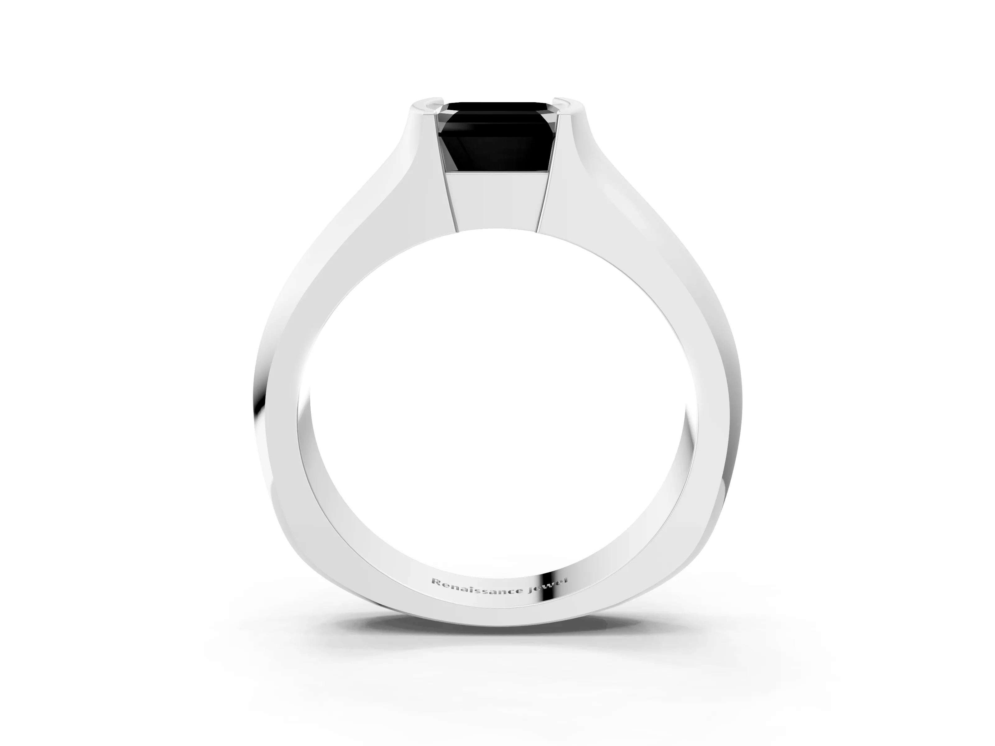 White gold Fancy Black Asscher Cut Solitaire Bezel Set Diamond Ring with Wide Band_15