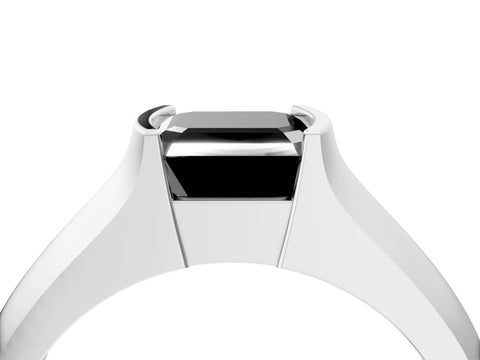 White gold Fancy Black Asscher Cut Solitaire Bezel Set Diamond Ring with Wide Band_16