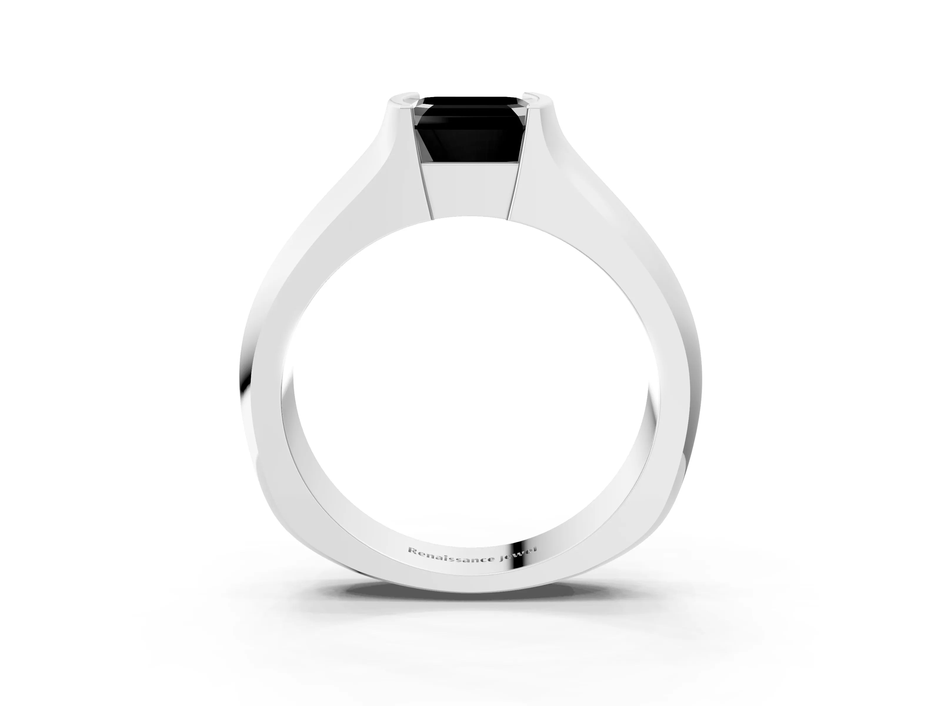 White gold Fancy Black Asscher Cut Solitaire Bezel Set Diamond Ring with Wide Band_3