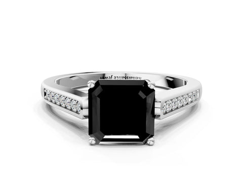 White gold Fancy Black Asscher Cut Solitaire Cathedral Diamond Engagement Ring with Channel-Set Band and Four-Prong Setting_15