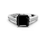 White gold Fancy Black Asscher Cut Solitaire Cathedral Diamond Engagement Ring with Channel-Set Band and Four-Prong Setting_15
