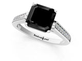 White gold Fancy Black Asscher Cut Solitaire Cathedral Diamond Engagement Ring with Channel-Set Band and Four-Prong Setting_16
