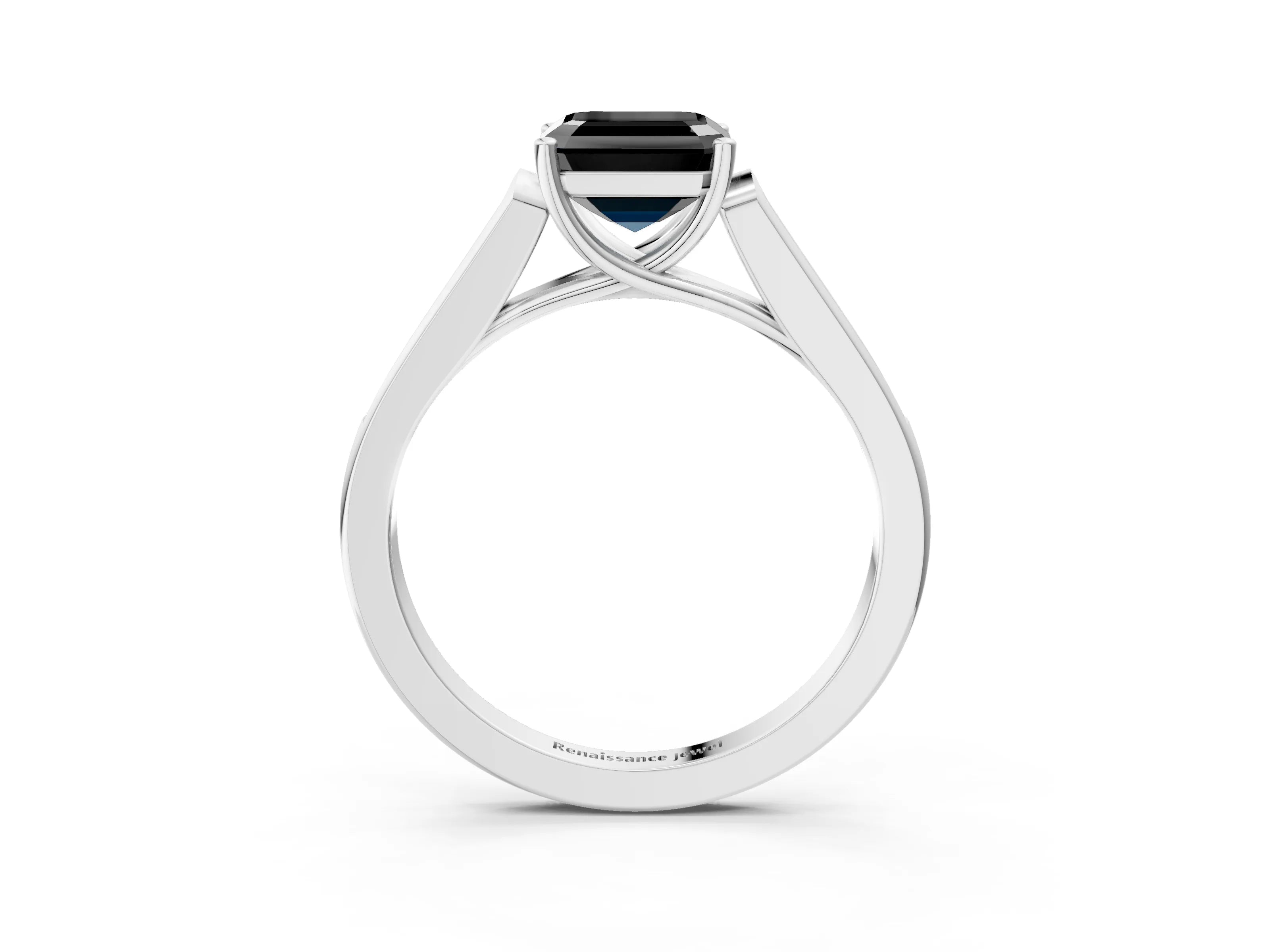 White gold Fancy Black Asscher Cut Solitaire Cathedral Diamond Engagement Ring with Channel-Set Band and Four-Prong Setting_18