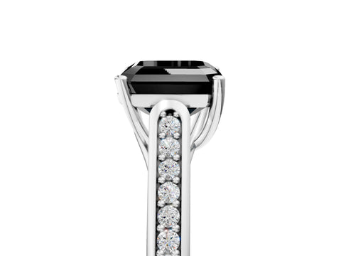 White gold Fancy Black Asscher Cut Solitaire Cathedral Diamond Engagement Ring with Channel-Set Band and Four-Prong Setting_20