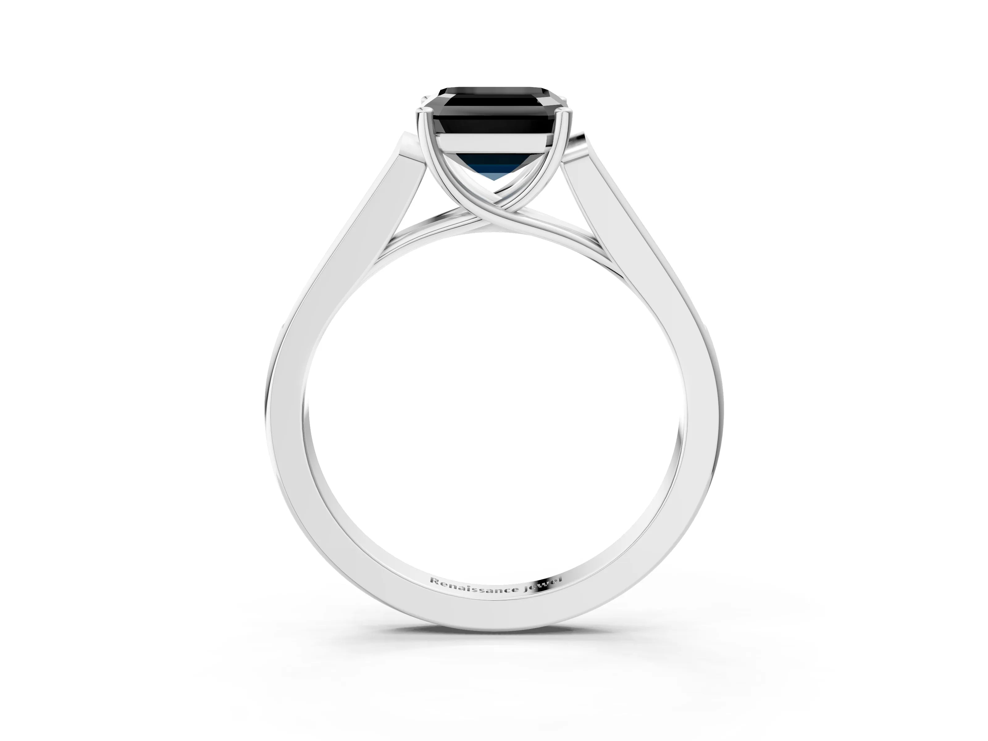 White gold Fancy Black Asscher Cut Solitaire Cathedral Diamond Engagement Ring with Channel-Set Band and Four-Prong Setting_6