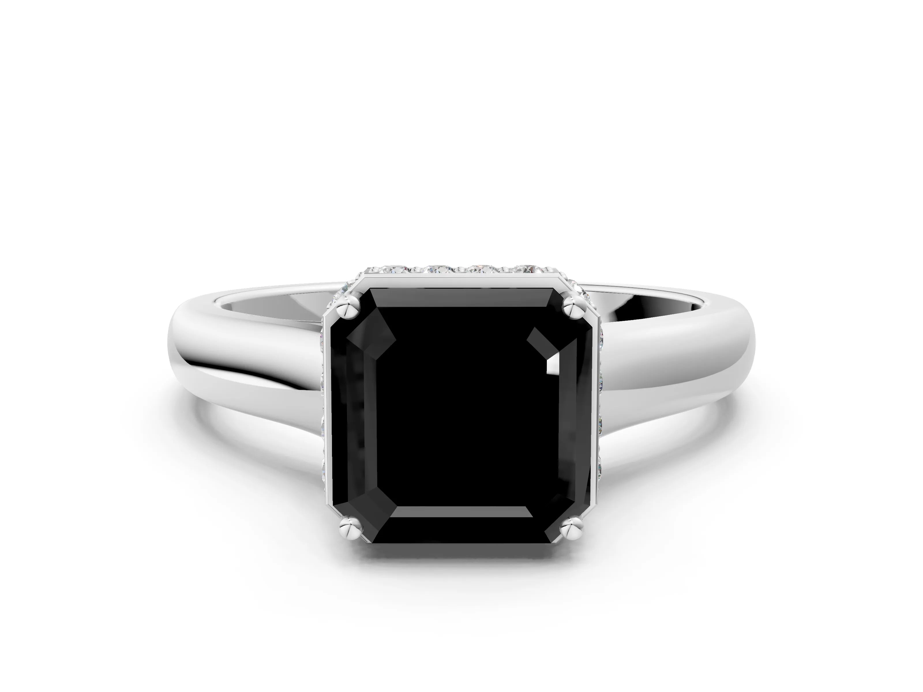White gold Fancy Black Asscher Cut Solitaire Diamond Engagement Ring with Four-Prong Setting and Tapered Band_12