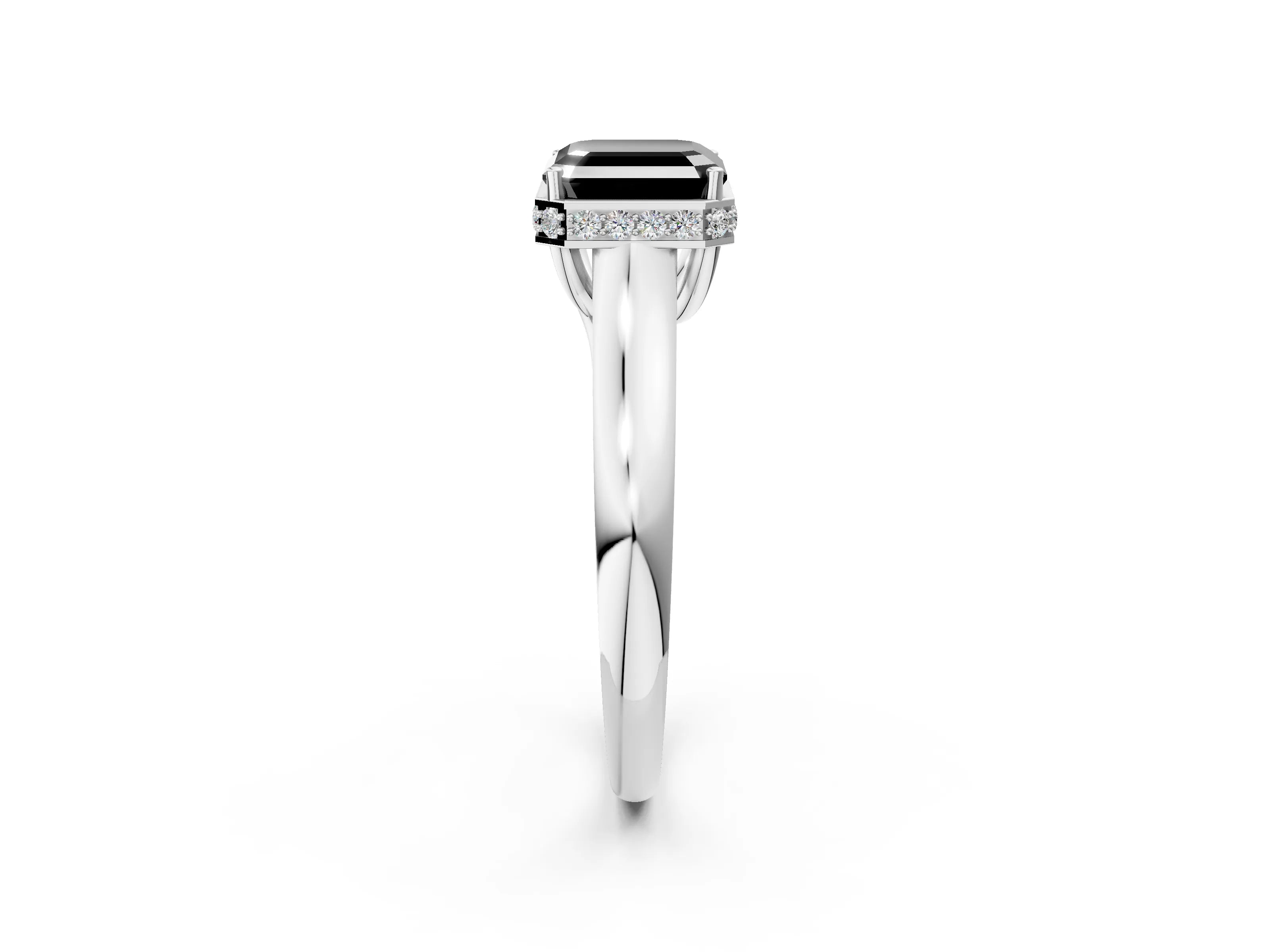 White gold Fancy Black Asscher Cut Solitaire Diamond Engagement Ring with Four-Prong Setting and Tapered Band_14