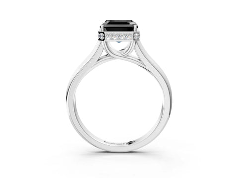 White gold Fancy Black Asscher Cut Solitaire Diamond Engagement Ring with Four-Prong Setting and Tapered Band_15
