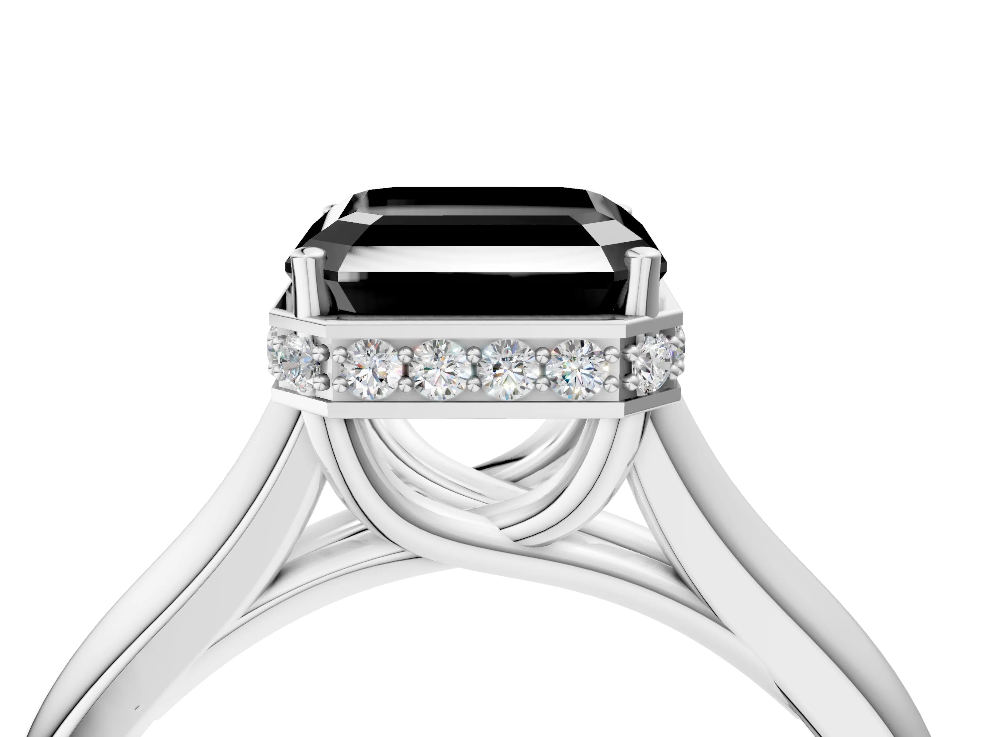 White gold Fancy Black Asscher Cut Solitaire Diamond Engagement Ring with Four-Prong Setting and Tapered Band_16