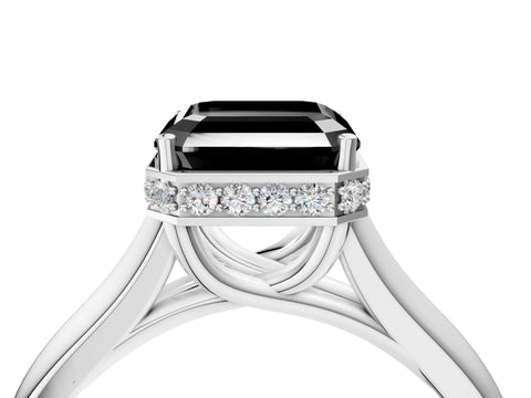 White gold Fancy Black Asscher Cut Solitaire Diamond Engagement Ring with Four-Prong Setting and Tapered Band_16