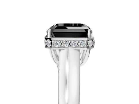White gold Fancy Black Asscher Cut Solitaire Diamond Engagement Ring with Four-Prong Setting and Tapered Band_17