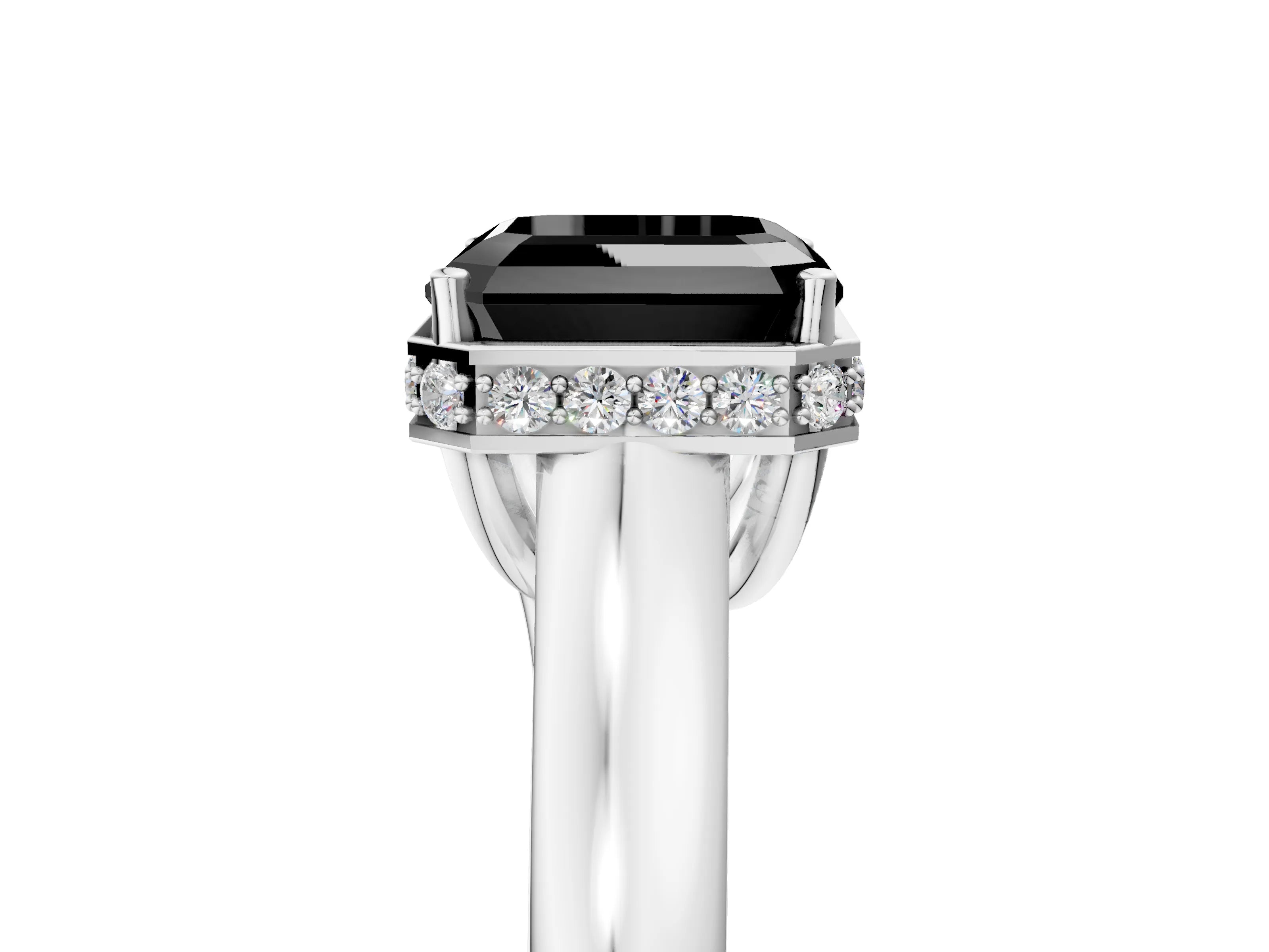 White gold Fancy Black Asscher Cut Solitaire Diamond Engagement Ring with Four-Prong Setting and Tapered Band_17